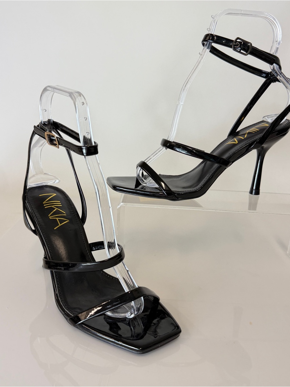 Liliana Black Patent Strappy Stiletto Heels